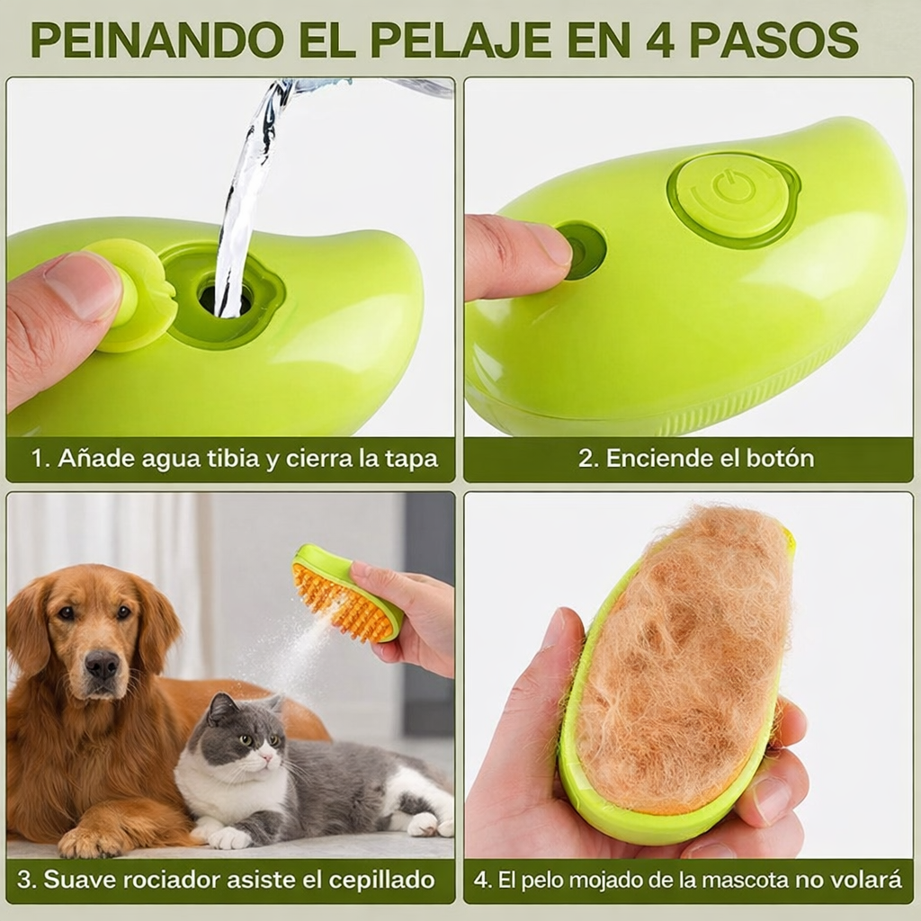 CEPILLO VAPORIZADOR PARA MASCOTAS 3 EN 1